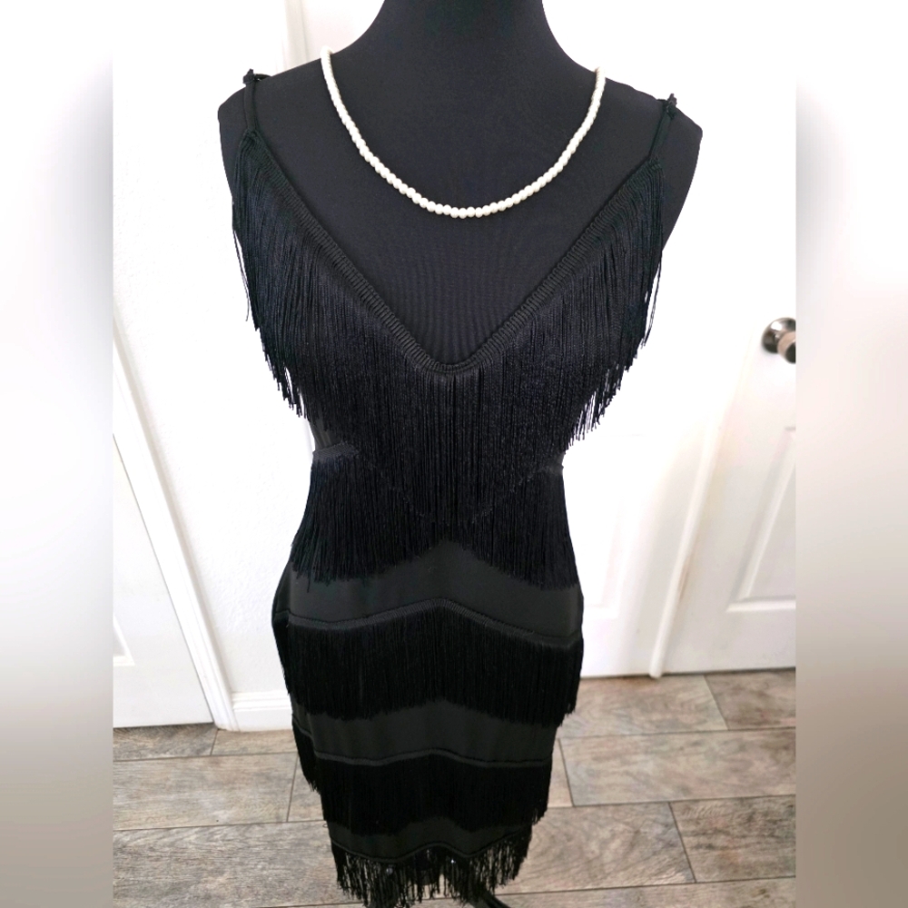 Black Fringe Midi Dress - Unbranded